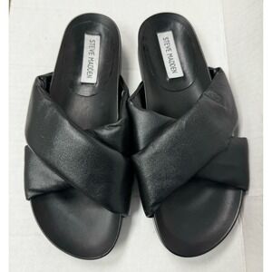 Steve Madden Black Leather Crisscross Slide Sandals Womens Size 6M